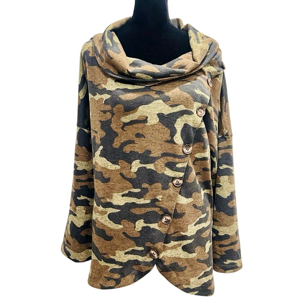 🎉 Host Pick 🎉 NWOT Notations Camo Cowl Neck Top 3X Plus Size Long Sleeve